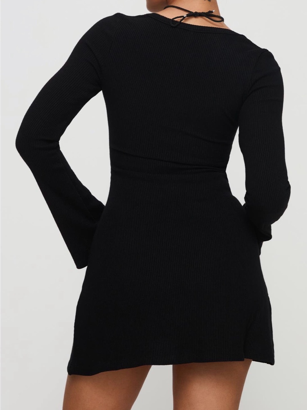Princess Polly Best Interest Black Long-Sleeve Ribbed Mini Dress - Picture 2 of 7